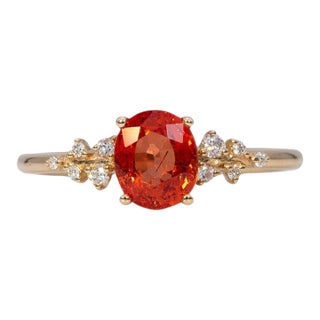 1.4Ct Padparadscha Sapphire Ring With Natural Diamond Accents: Solid 14k Gold, Size 6.75 For Sale