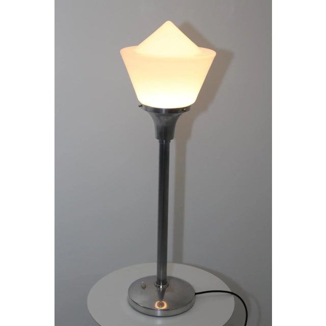 Art Deco Aluminum & Opaline Glass Table Lamp, 1930s For Sale - Image 6 of 13