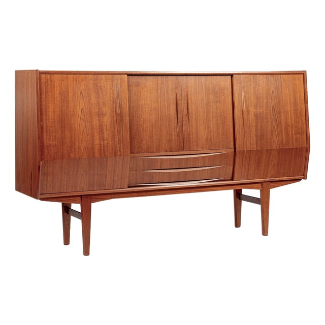 Mid-Century Danish Modern Teak High Sideboard or Bar Cabinet 1960s For Sale