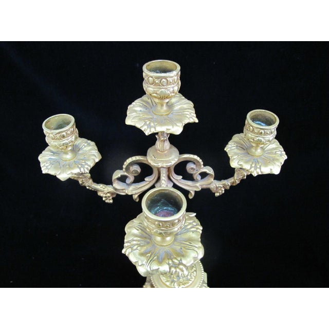 Italian Rococo Style Gilt Bronze Candelabra Candlestick Pair With Putti Cherubs For Sale - Image 11 of 16