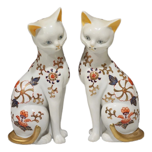Vintage MCM Porcelain Hand Painted Sitting Cats Figurines Made in Japan-Set of 2
