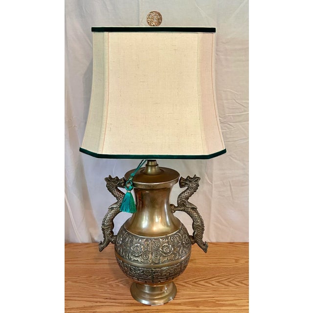 1930’s French Brass Dragon Lamp With Custom Shade For Sale - Image 13 of 13