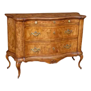 1990s Vintage Italian Three Drawer Walnut Shaped Chest/Console