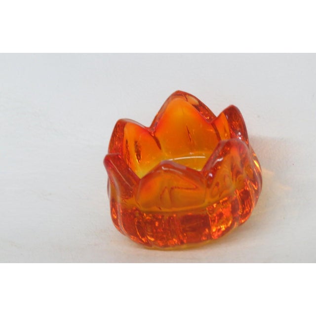 Flower Shaped Glowing Orange Glass Tealight Holder Small Petal Ring Dish 4946b For Sale - Image 12 of 13
