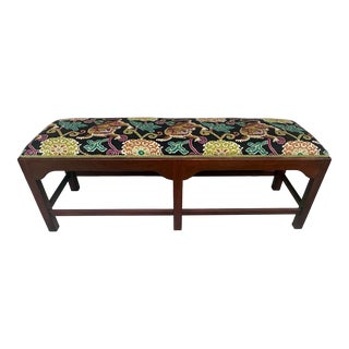 Vintage Chinoiserie Davis Fine Furniture Upholstered Bench For Sale
