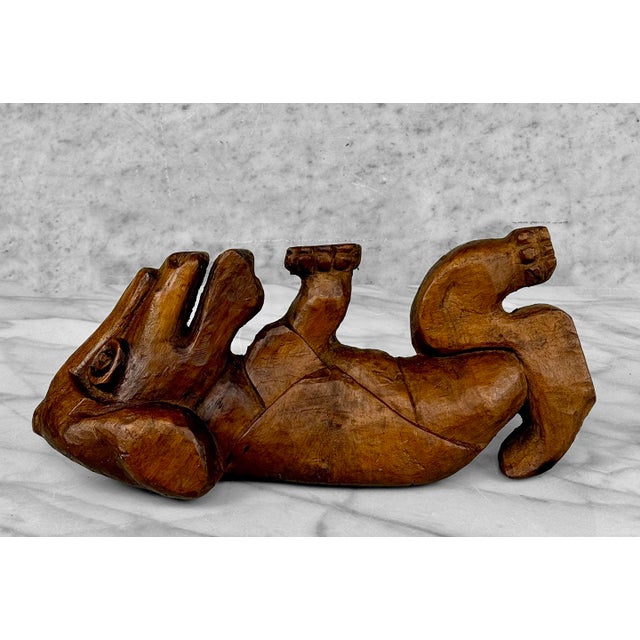 Antique Primitive Carved Wood Dog Monkey Sculpture For Sale - Image 6 of 9