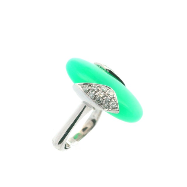 Metal 1950s 18k White Gold German Chrysoprase & Diamond Ring Size 7.75 For Sale - Image 7 of 10