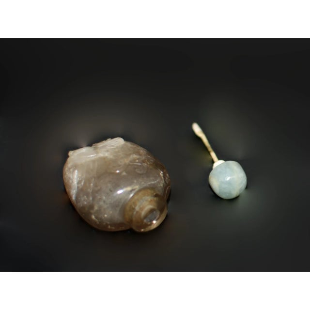 Brown Vintage Rock Crystal Snuff Bottle With Blue Calcite Top For Sale - Image 8 of 9