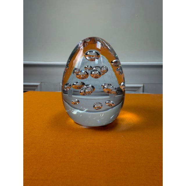 Mid 20th Century Vintage Cristal De Sèvres Controlled Bubble Glass Egg Paperweight For Sale - Image 5 of 6