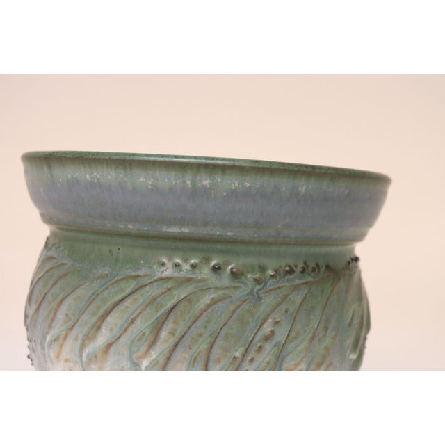 Petite Vintage Green and Blue Incised Ceramic Planter Vase by Deanna Nichols For Sale - Image 12 of 18