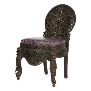 19th Century Anglo-Indian Reticulated Carved Chair For Sale