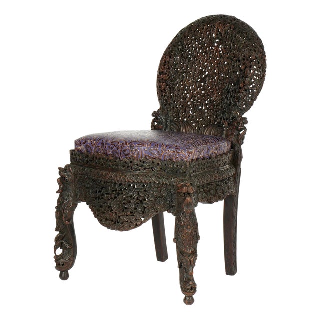 19th Century Anglo-Indian Reticulated Carved Chair For Sale