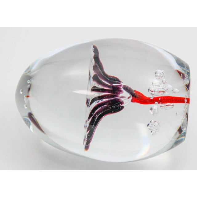 Daum France Blown Crystal Art Glass Paperweight Signed Egg Shape Red Blue White For Sale - Image 10 of 12