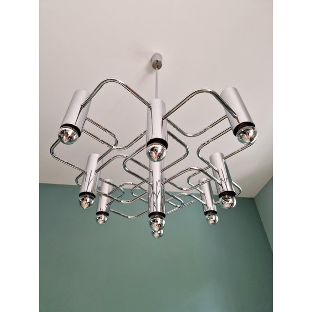 Geometric Chrome Metal Chandelier by Gaetano Sciolari for Boulanger, 1970s For Sale - Image 15 of 15