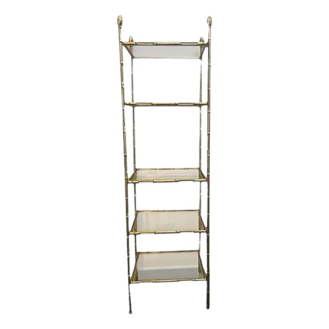 Chinoiserie Metal & Glass Etagere Display Shelf For Sale