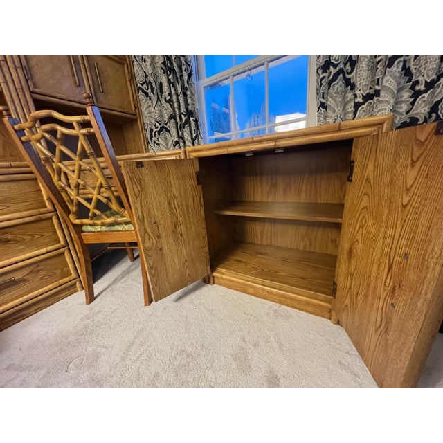 Late 20th Century Lea Industries Chinoiserie Faux Bamboo 6 Piece Modular Corner Desk Cabinet Hutch & Chair Set For Sale - Image 10 of 13