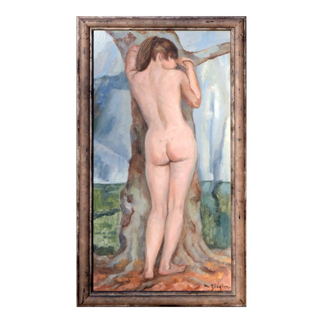 Nude With Tree at El Capitan - Yosemite Mid Century Figurative Landscape by Margaret Wherry Ziegler For Sale
