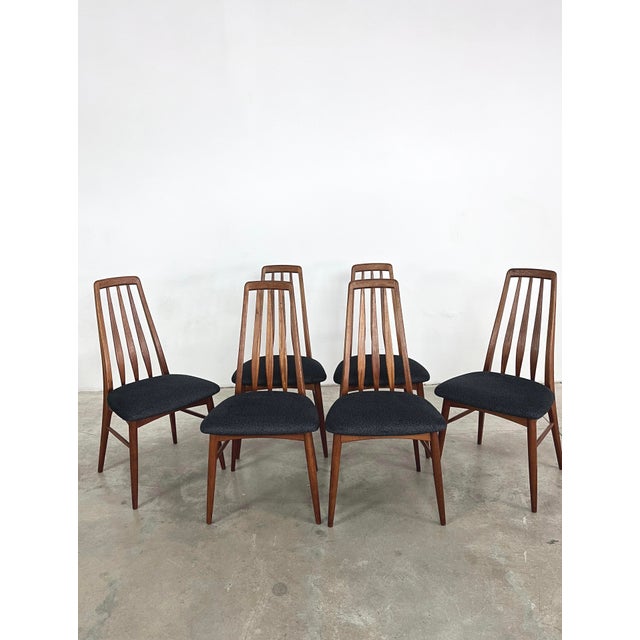 Dimensions: H 38” x W 18.7” x SD 16.3” x SH 18.5” Set of 6 “Eva” dining chairs, designed by Niels Koefoed for Hornslet...