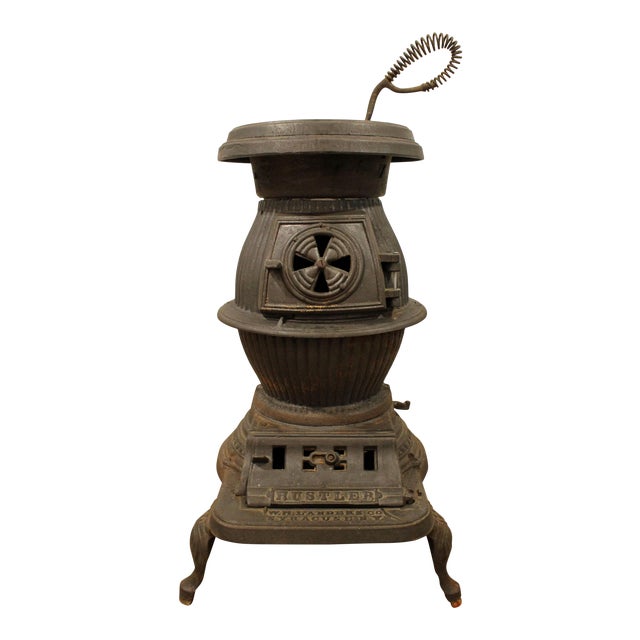 Antique W.M. Landers Hustler Cast Iron Coal Burning Pot Belly Stove |  Chairish