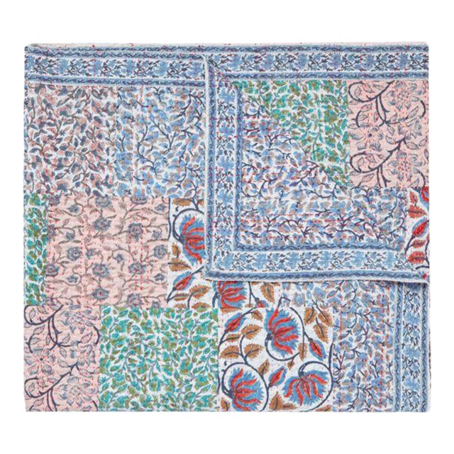 Aizel Twin Multi/Blue Patchwork Hand Stitched Quilt For Sale