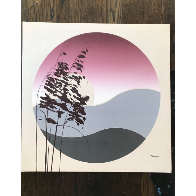 Mid 20th Century Abstract Landscape with Moon Fabric Painting by Tamarack For Sale In Chicago - Image 6 of 7