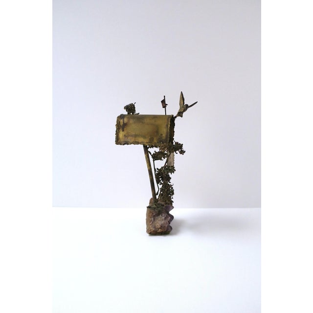 Brass Hummingbird Brass Amethyst Sculpture After Artist Silas Seandel, Circa Mid-20th Century For Sale - Image 8 of 11