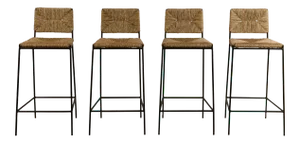 Design Frères "Campagne" Steel and Rush Counter Stools - Set of 4