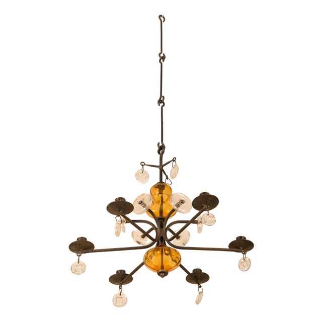 Blown Glass and Iron Hanging Candelabrum attributed to Erik Höglund, 1970s For Sale