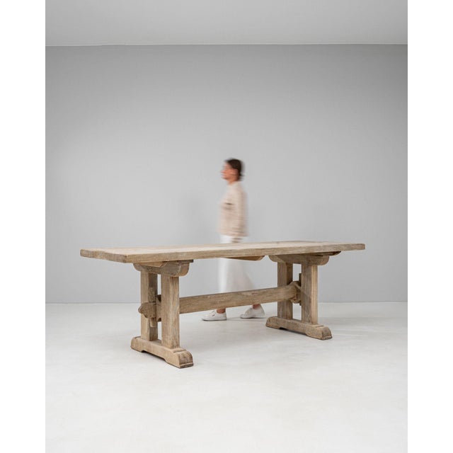 Here is a piece, its natural bleached oak, trestle style edge the first thing to catch the eye. Dating to 20th Century and...
