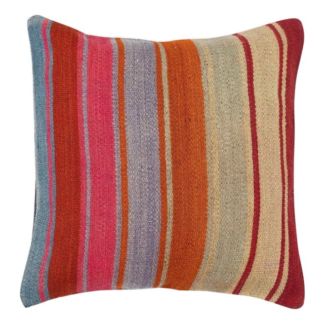 16"x16" Hand-Woven Kilim Cushion Cover. Vintage Pillowcase. Turkish Lace Pillow For Sale