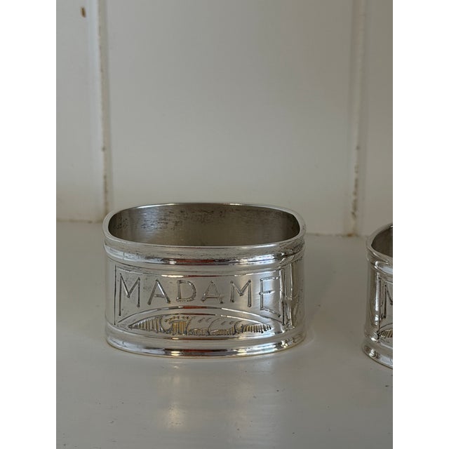 Vintage Art Deco French Silverplate “Madame & Monsieur” Napkin Rings, Pair For Sale In New York - Image 6 of 9