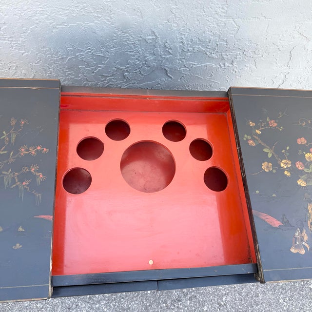 Vintage Chinese Hand Painted Extendable Dry Bar For Sale - Image 4 of 11