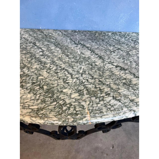 Early 20th Century French Wrought Iron Console Table With Shaped Green Marble Top For Sale - Image 11 of 13