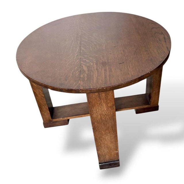 Gold Arts & Crafts Oak Circular Low Table, 1890s For Sale - Image 8 of 9
