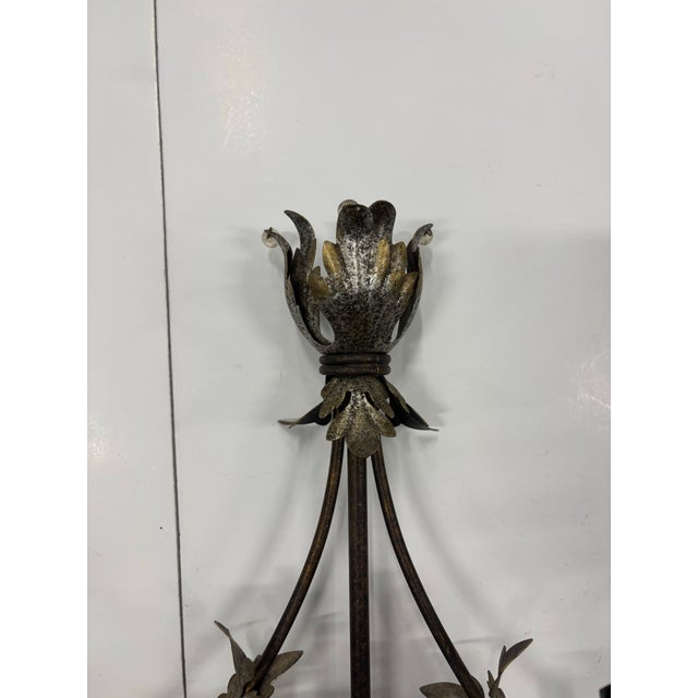 2010s Silver-Leaf and Copper Tone Metal Two Arms Wall Sconces - Set of 2 For Sale - Image 5 of 9
