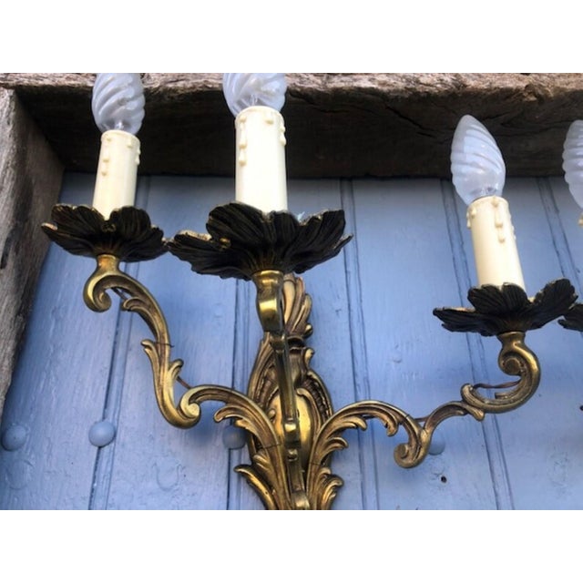 Vintage Rococo French Gilt Bronze Wall Sconces, 1950s, Set of 2 For Sale - Image 4 of 11