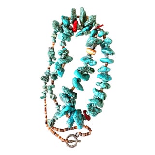 Vintage Turquoise and Coral Native American Style Necklace For Sale