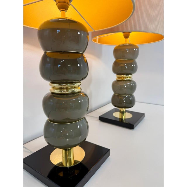 Art Deco Italian Grey Murano Glass Table Lamps, 2000s, Set of 2 For Sale - Image 6 of 15