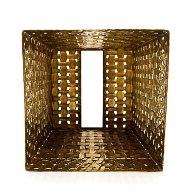 Vintage Ormolu Gold-Tone Metal Basketweave Tissue Box Cover – Hollywood Regency / Italian For Sale In Houston - Image 6 of 8