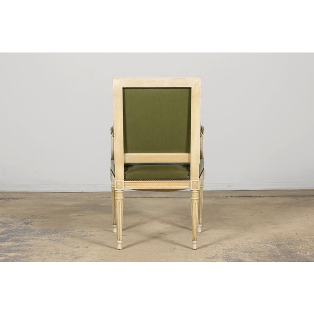 Early 20th Century French Louis XVI Style Painted Armchair in Olive Green For Sale - Image 11 of 18
