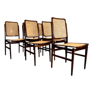 Set of 6 Chairs in Rosewood & Cane, Unknown, 1960s For Sale