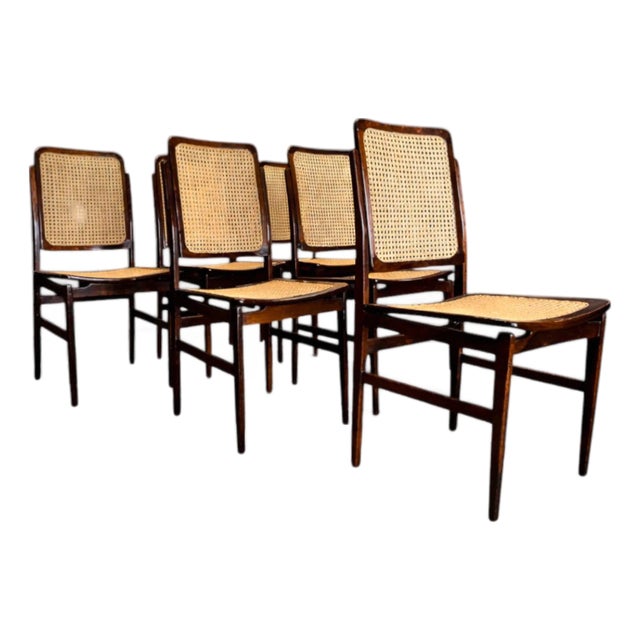 Set of 6 Chairs in Rosewood & Cane, Unknown, 1960s For Sale