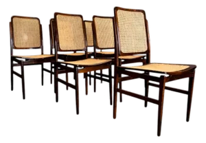 Set of 6 Chairs in Rosewood & Cane, Unknown, 1960s