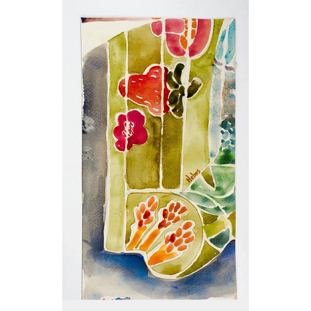 Circa late 20th century watercolor on paper abstract with strawberry painting. Signed Helms center left. Unframed, age...