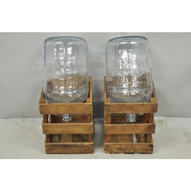 Vintage Great Bear Clear 5 Gallon Glass Carboy Jug in Wooden Crate - Pair For Sale - Image 4 of 16