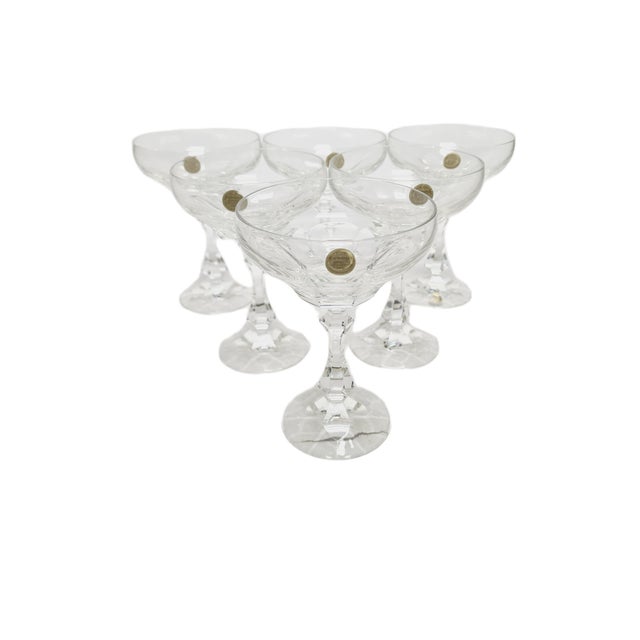 Vintage Czechoslovakian Crystal Champagne Glasses Set, 1970s, Set of 6 For Sale - Image 9 of 18