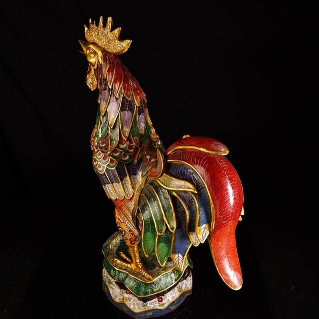 Late 20th Century Gilt Bronze Cloisonné Enamel Rooster Figure on Tiered Base For Sale - Image 5 of 10