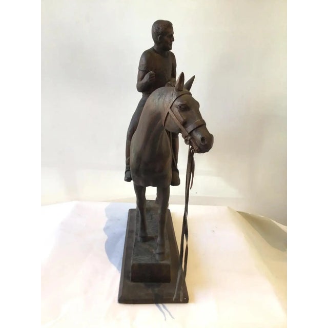 1970s Juan Carlos Harriott on His Polo Pony Carved Wood Sculpture by E. Dombrowe For Sale - Image 9 of 13