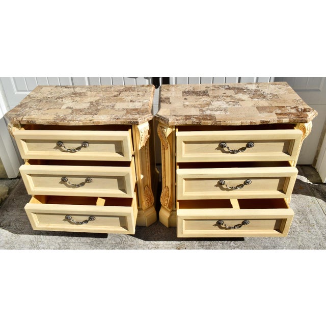 Thomasville Vtg. Pair of Thomasville Marble Top Italian Provincial Oversized Nightstands For Sale - Image 4 of 13