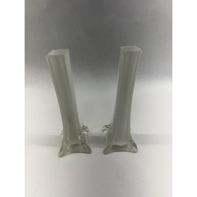 1960s Vintage Mid-Century Modern White Cased Glass Footed Bud Vases - A Pair For Sale - Image 5 of 5
